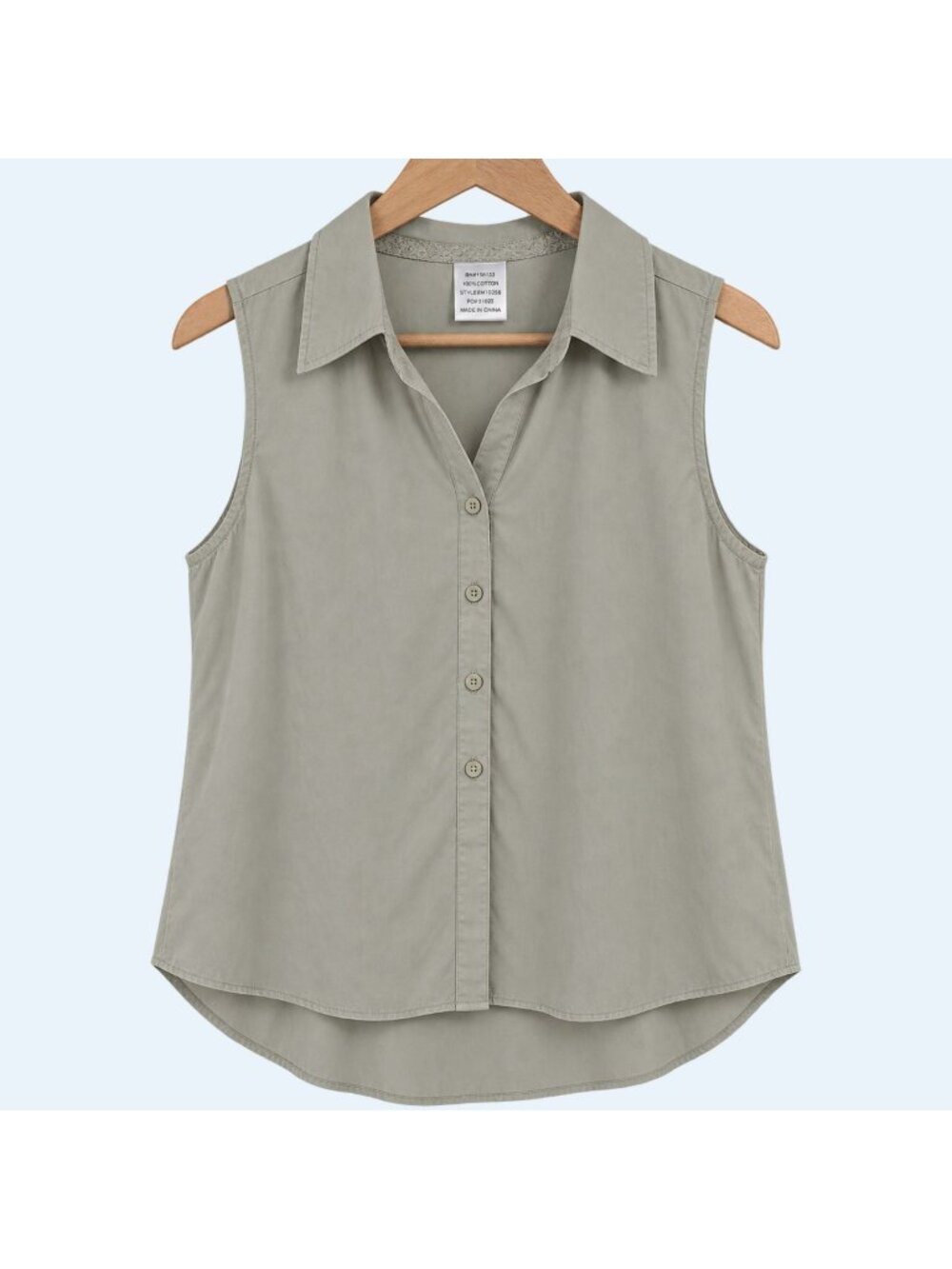 Moodie Tunic Top Womens M 100% Cotton Button Up Collared Green Short Sleeve